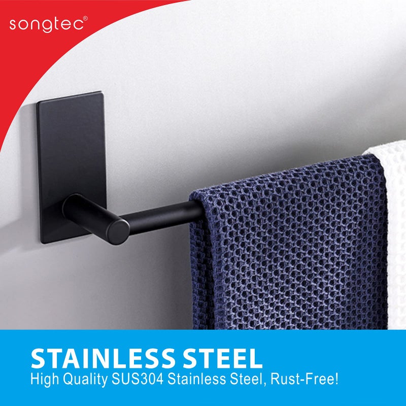 Songtec Stick Towel Bar Black 12-Inch  Adhesive Bath Towel Rack No Drill  Strong Adhesion Tape Mount Towel Holder  Stainless Steel - Black - Image 5